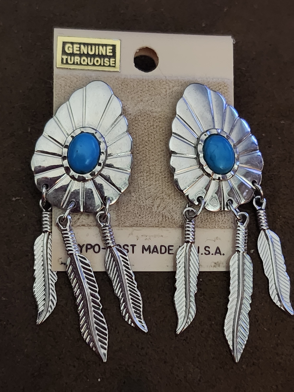 Genuine Turquoise Silver-Tone Feather Drop Earrings